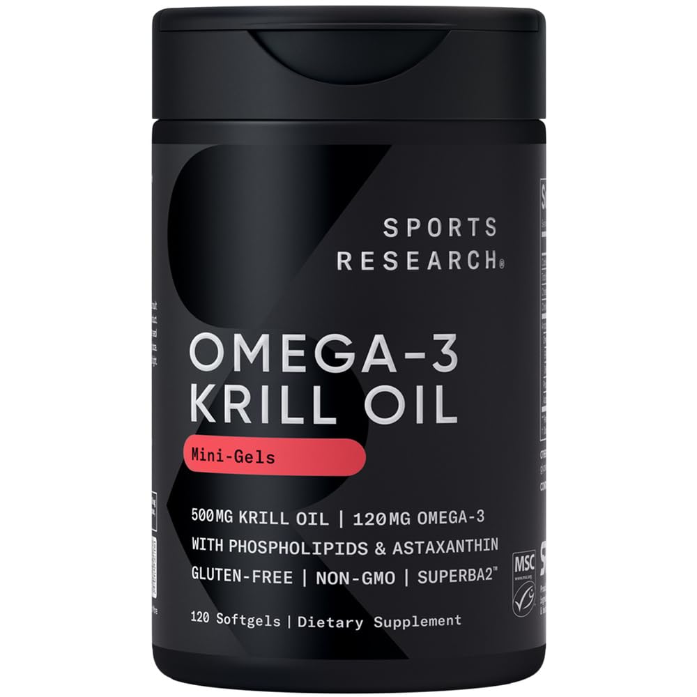 Sports Research Krill Oil Supplement with EPA & DHA Omega 3, Phospholipids & Astaxanthin from Antarctic Krill - Highest Concentration of Krill Oil for Men & Women - 500mg, 120 Softgel Capsules