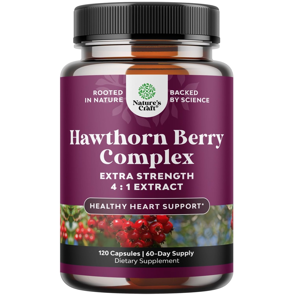 High Strength Hawthorn Berry Capsules - Pure Antioxidant Hawthorn Berry Supplement with Leaf & Flower Extract 4:1 for Healthy Heart & Digestion - Energy Support for Men & Women - 120 Count Pack