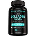 Vital Vitamins Multi Collagen for Women & Men - Type I, II, III, V, X - Grass Fed, Non-GMO - 150 Capsules