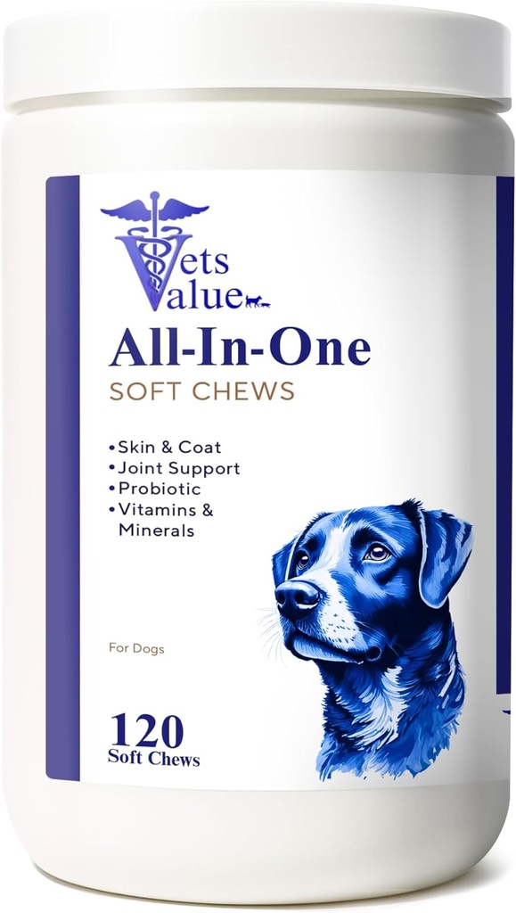 Dog Multivitamin Chews (120 Soft Chews) - All-in-One Vitamins for Dogs of All Ages, Sizes & Breeds | Supports Immunity, Digestive Health, Skin, Coat Joint Health with Glucosamine, Omega Fatty Acids