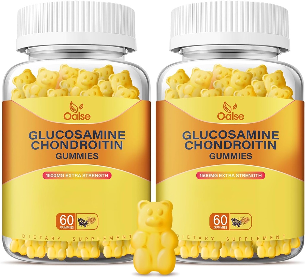 Vegan Glucosamine Chondroitin Gummies, Support Supplement for Adults Men & Women, 1500mg Extra Strength Glucosamine with Chondroitin MSM Turmeric Elderberry for Health