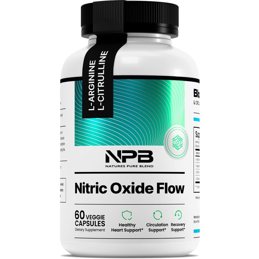 Nature's Pure Blend Nitric Oxide Supplements for Men – L-Arginine L-Citrulline – Heart Support & Flow Circulation Booster – 1500MG L Arginine and L Citrulline, Preworkout, Bodybuilding