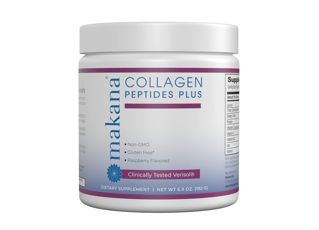 Makana Collagen Peptides Plus – with Verisol®, Vitamin C, Hyaluronic Acid & Amino Acids – Supports Hair, Skin, Nails, & Joints, 30 Servings – Raspberry Flavor
