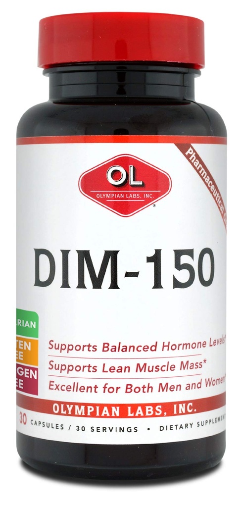 Olympian Labs DIM Supplement 150mg - DIM Diindolylmethane 30 Capsule Supply of DIM for Estrogen Balance, Hormone Menopause Relief, Acne Treatment, PCOS, Bodybuilding