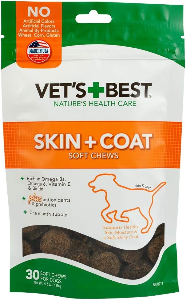 Vet's Best Skin & Coat Dog Supplements - Formulated with Vitamin E and Biotin to Maintain Dogs Healthy Skin and Coat - 50 Chewable Tablets