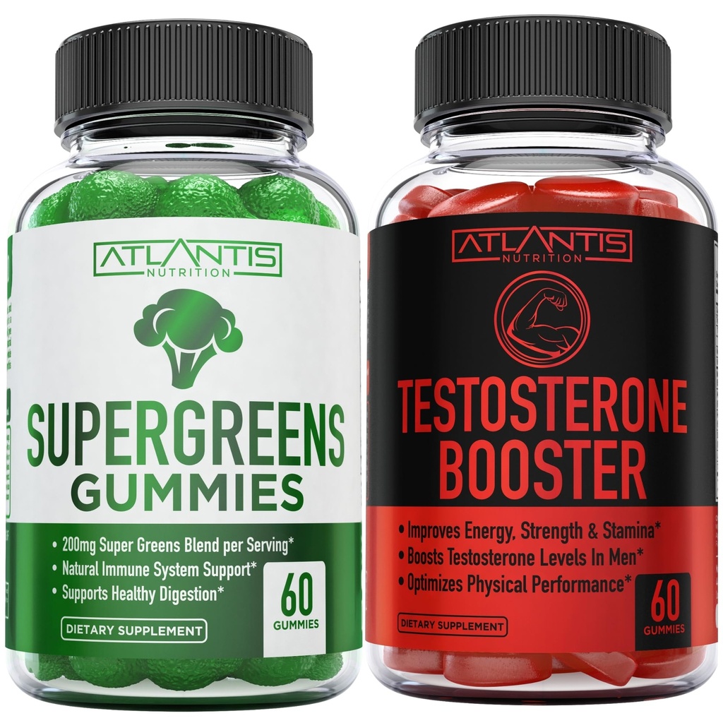 Atlantis Nutrition Supergreens 60 Gummies + Testosterone Booster 2-Pack (120 Gummies)