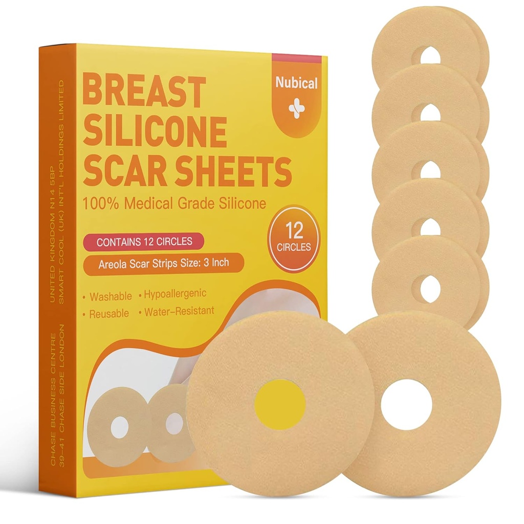 Silicone Scar Sheets for Breast 12 Pack - Medical Scar Removal Sheets - Silicone Sheet Breast Post Surgery Supplies for Scars Treatment - Areola Gel Circles (3 IN)