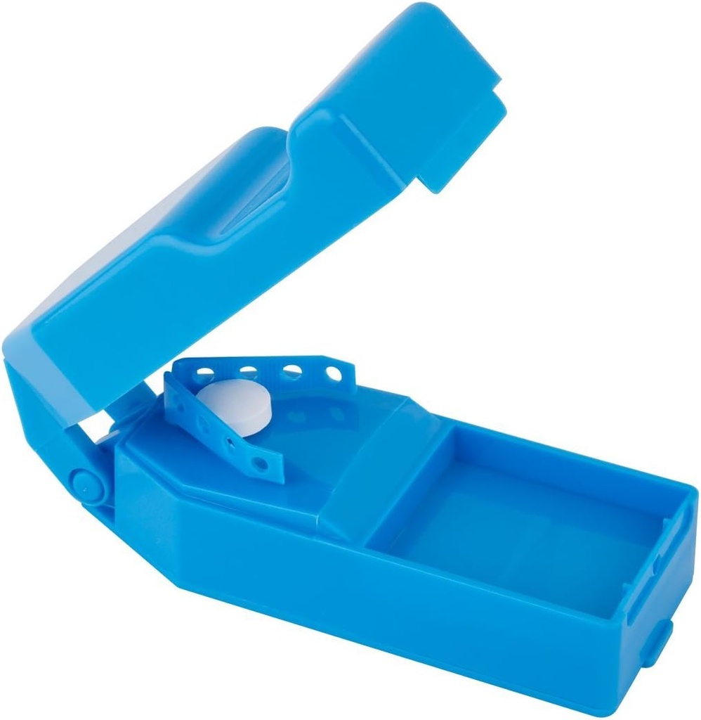 EZY DOSE Pill Cutter and Splitter with Dispenser, Cuts Pills, Vitamins, Tablets, Stainless Steel Blade, Travel Sized, Safely Cut Pills and Vitamins, Easy to Use, Color May Vary, BPA Free