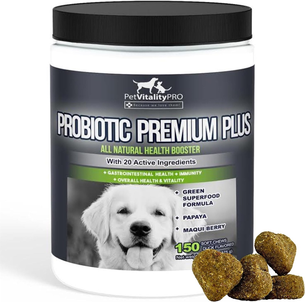 Probiotics for Dogs with Natural Digestive Enzymes ● 4 Bill CFUs/2 Soft Chews ● Dog Diarrhea Upset Stomach Yeast Gas Bad Breath Immunity Allergies Skin Itching Hot Spots ● 150 Count