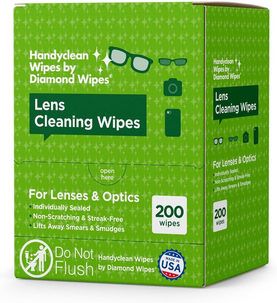 HandyClean Pre-Moistened Lens Cleaning Wipes, Eyeglass Wipes, Screen Wipes, 200 ct of 6 x 5 inches Individually Packed Lens Cleaner Wipes