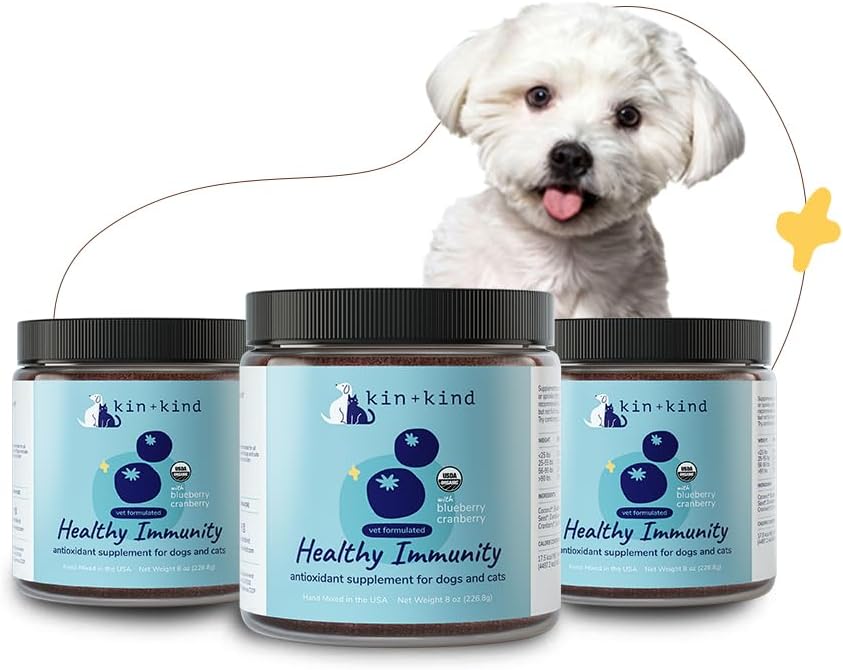 kin+kind Dog Supplement Powder - Supplement for Dogs & Cats for Healthy Immunity - Bladder Support - Natural Formula with Organic Cranberry, Blueberry and Coconut - Made in USA - Bundle (3 x 8 oz)
