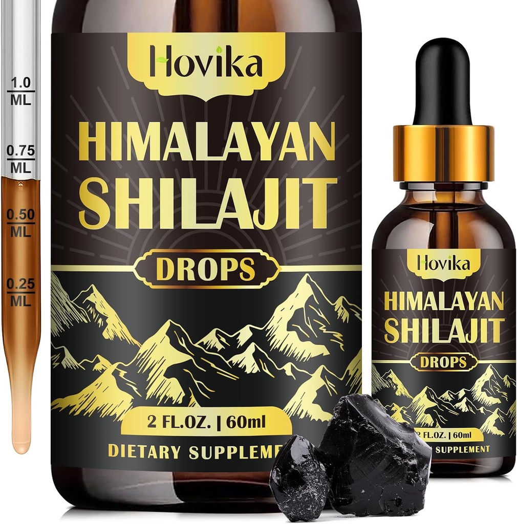 Pure Shilajit Resin Supplement, Shilajit Liquid Drops 600mg Golden Shilajit with Fulvic Acid & 85+ Trace Minerals, Organic Ayurvedic Blend for Energy, Strength, Immunity Support, 2 Fl Oz