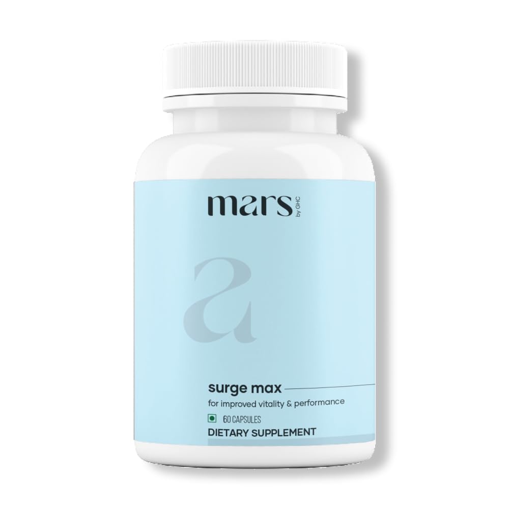 Mars Surgemax Natural Capsules with Shilajit & Safed Musli | Supports Energy, Strength & Immunity | for Active Lifestyle | 60 Capsules | Pack of 1