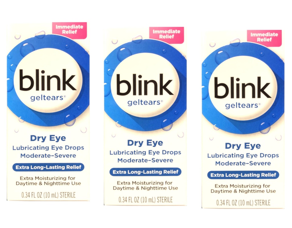 Blink GelTears Lubricating Eye Drops for Dry Eye, Extra Long-Lasting Relief, Moisturizing Formula, Moderate to Severe Dryness, 0.34 fl oz (Pack of 3)