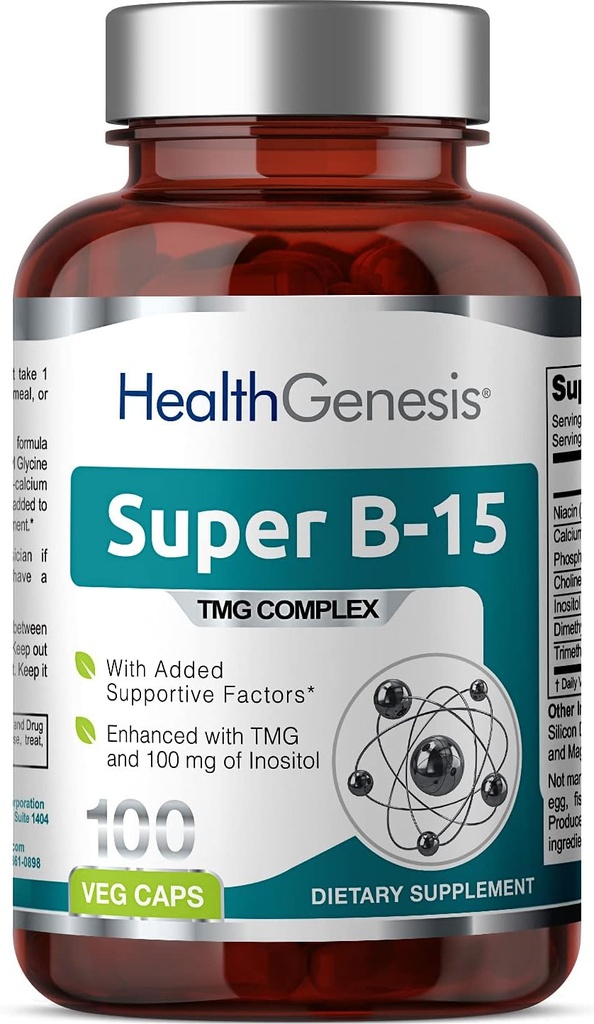Super B-15 100 Vcaps - Niacin Calcium Choline Inositol DMG TMG - Supports Healthy Oxygen Energy Levels