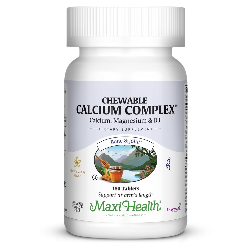 Maxi Health Chewable Calcium Complex – Vanilla Flavor Vitamin D3 and Magnesium Chewables to Help Support Bones – Kosher Magnesium and Calcium Supplement for Women and Men (180 Count)