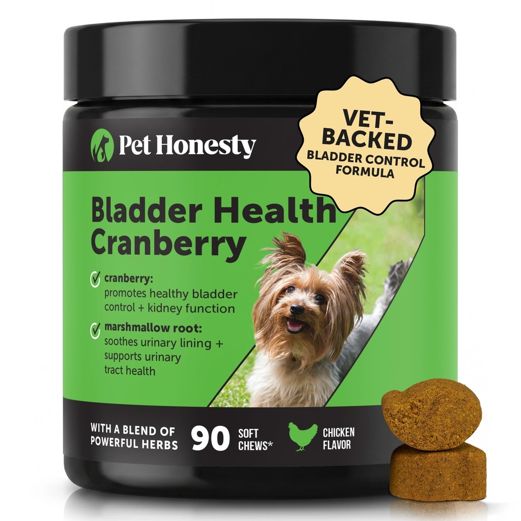 Pet Honesty Vet Recommended Cranberry Supplement for Dogs, 90 Ct, Chicken | Dog urinary tract supplement with cranberry, D-mannose & marshmallow root, supports bladder health & normal urine pH