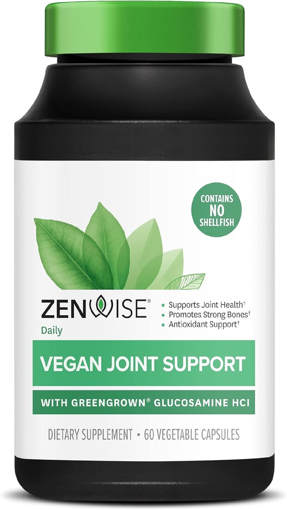 Zenwise Health Certified Vegan Joint Support Supplement - Glucosamine HCl, Turmeric, and Boswellia Extract - Supports Bone Health + Joints-Magnesium & Vitamin D (D3 as Cholecalciferol) - 60 Capsules