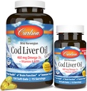 Carlson - Cod Liver Oil Gems, 460 mg Omega-3s + Vitamins A & D3, Wild-Caught Norwegian Arctic Cod Liver Oil, Sustainably Sourced Nordic Fish Oil Capsules, Lemon, 180 Softgels