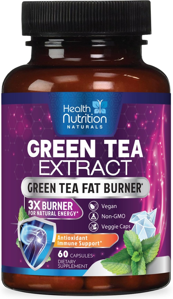Green Tea Extract Capsules - Standardized 45% EGCG & 98% Polyphenols - 3X Strength Green Tea Natural Energy, Herbal Supplement with Heart & Antioxidant Health Support, Bottled in USA - 60 Capsules