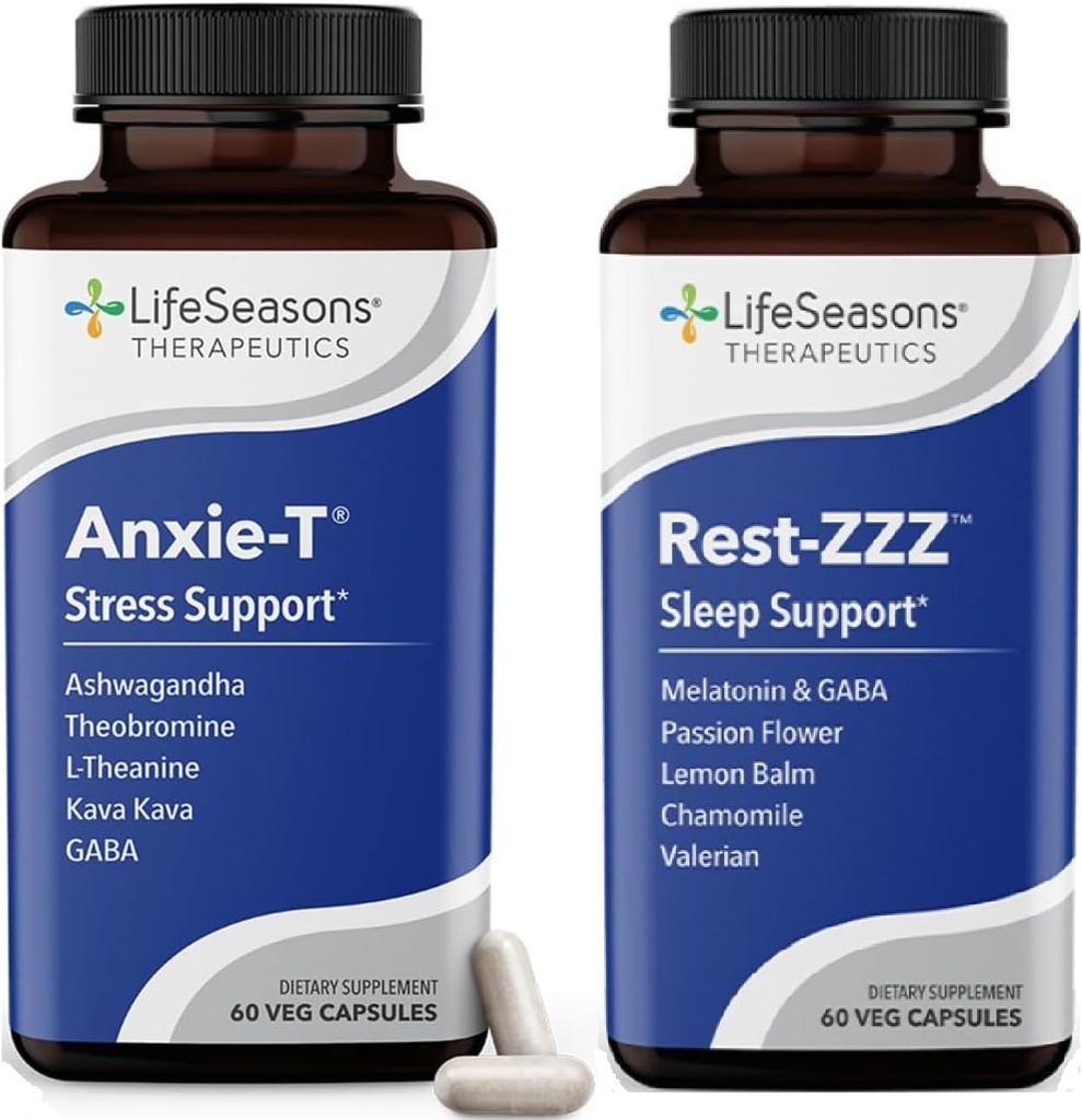 LifeSeasons Anxie-T with Rest-ZZZ - Supports Mood & Full Night's Sleep - Naturally Ease Muscle Tension & Restlessness - 120 Capsules