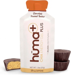 Huma Plus (Double Electrolytes) - Chia Energy Gel, Chocolate Peanut Butter, 12 Gels - Stomach Friendly, Real Food Energy Gels
