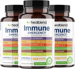 healblend 10 in 1 Immune Support Supplement Booster with Elderberry, Zinc, Echinacea, Turmeric, Lactobacillus Acidophilus, for Adults (3 Pack)