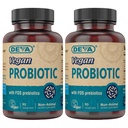 DEVA Vegan Probiotic with FOS Prebiotics Supplement - 2 Billion CFU with 100 MG of Prebiotics Per Serving for Men & Women - Non-Dairy Gluten Free - Naturally Shelf Stable - 90 Capsules (Pack of 2)