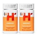 Habit Energy Supplement 2 Pack (120 Capsules) - New Look, Supports Energy, Mental Alertness and Focus, Natural Caffeine, Vitamins B & C, Green Tea Extract, Vegan, Non-GMO