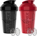 VELOMIX -2 Pack- 20 oz Protein Shaker Bottles for Protein Mixes - 2x Wire Whisk | Leak Proof Shaker Cups for Protein Shakes and Pre Workout | Protein Shaker Bottle Pack (Black/Red)