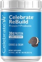 Celebrate Vitamins Rebuild Protein Powder with Probiotics & Prebiotics - 20g Whey Isolate Protein, High Fiber, for Post Bariatric Surgery Patients - Cookies & Cream (15 Servings)