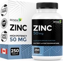 Renew Actives Zinc Supplements 50MG per Serving - Essential for Immune Health, Strong Bones & Promoting Healthy Hair, Nails & Glowing Skin for Daily Use - Made in Canada - 250 Tablets