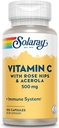 Solaray C w/Rose HIPS & Acerola, Capsule (Btl-Plastic) 500mg | 100 Count | Pack of 2