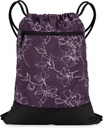 Drawstring Gym Bag for Women | Durable Lightweight Gym Cinch Backpack with Graphic Designs | Great for the Gym and Sports | Plum - Flowers