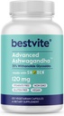 BESTVITE Advanced Ashwagandha 120mg w/Shoden (120 Vegetarian Capsules) - Clinically Studied Containing Industry Leading 35% Withanolide Glycosides - No Stearates - Vegan - Non GMO - Gluten Free