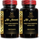 L-LYSINE Supplement Amino ACIDS - Support Healthy Muscle Development, Immune Support, Lip & Skin Health Supplement, Free Form Essential Amino Acid - 2 Bottles 200 Counts