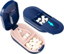 LEAFTOL Pill Cutter, Portable Pill Splitter 2-in-1 Pill Case with Stainless Steel Blade, for Small or Large Vitamins Tablets, Cut Pills with Mini Pill Organizer Compartment – Blue