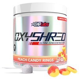 EHP Labs OxyShred Pre Workout Powder - Preworkout Powder with L Glutamine & Acetyl L Carnitine, Energy Boost Drink - Peach Candy Rings, 60 Servings