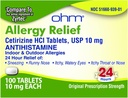 Ohm Cetirizine 10 mg Tablet - All Day Allergy Relief - 100 Count - Anti-Histamine for Hay Fever, Pollen, Dry Itchy Eyes - Effective Relief from All Day Allergies
