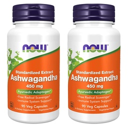 Now Foods Ashwagandha Extract 450mg, 90 VCaps (Pack of 2)