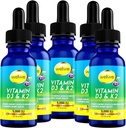 Liquid Vitamin D3 K2 Drops 5000 IU - Vegan, No Taste, No Odor, Soy-Free, Gluten Free, Non-GMO, 1000 IU per Drop, Boosts Energy Levels & Immune System, Supports Heart Health (5 Pack)