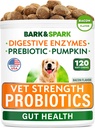 Vet Strength Dog Probiotics Chews - Gas, Diarrhea, Allergy, Constipation, Upset Stomach Relief, with Enzymes + Pumpkin + Prebiotics - Chewable Fiber Supplement - 100 Soft Chews - Smoked Duck