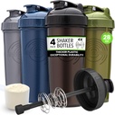 GOMOYO [4-Pack] 28-Ounce Shaker Bottle | Bulk Protein Shaker Bottle with Action-Rod Wire Mixer | Shaker Cups Sets are BPA Free and Dishwasher Safe | Moss, Gray, Navy, & Black