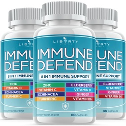 Liberty Lifestyle 8 in 1 Immune Supplement with Echinacea, Vitamin C and Zinc 50mg, Vitamin D 5000 IU, Turmeric Curcumin & Ginger, B6, Elderberry 180 Count (Pack of 3)