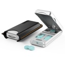 JEINAPA Aluminum Pill Splitter Cutter with Auto Centering Device, 316L Stainless Blade, Genuine Leather Case, Professional Pill Splitter for Cutting Small or Large Pills (Silver)
