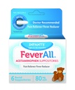 Feverall Infant Acetaminophen Suppositories 6 Rectal Suppositories 80mg Each Pain Reliever/Fever Reducer. Paraben Free, No Artificial Colors or Other preservatives. Ages 6-36 Months