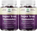 Extra Strength Iron Gummies for Women and Men - Potent 45mg per Serving Chewable Iron Supplement for Women & Men with Vitamin C Higher Absorption - Vegan Daily Gummy Adults (60 Servings)