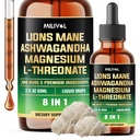 8in1 Lions Mane Liquid Drops with Ashwagandha Root, Magnesium L-Threonate & 5 Herbs - Mood Balance, Brain Health, Immune - 60 Days Supply - 2Fl oz