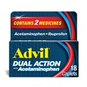 Advil Dual Action Coated Caplets with Acetaminophen, 125mg Ibuprofen and 250mg Acetaminophen Per Caplet for 8 Hour Pain Relief - 18 Count