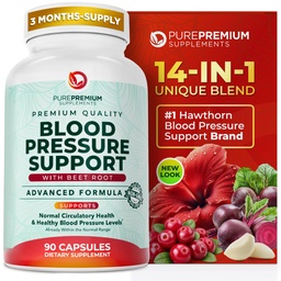 PurePremium Beet Root Capsules for Blood Pressure Support – 14-in-1 Formula with Beetroot Powder, Hawthorn, Hibiscus & Garlic for Normal Nitric Oxide Production & Heart Health – Non-GMO - 90ct